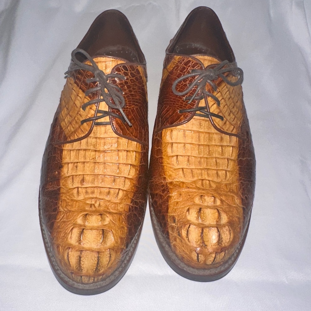 Vintage lace up Brown Genuine Crocodile Men's Shoes size 12 with belt size 38